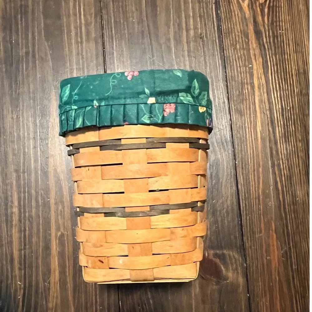 Longaberger 1996 Handwoven Basket Green Floral Fabric Liner Tapered Square USA